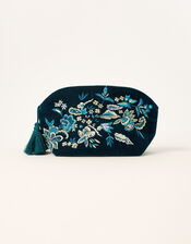 Floral Embellished Velvet Makeup Bag, , large