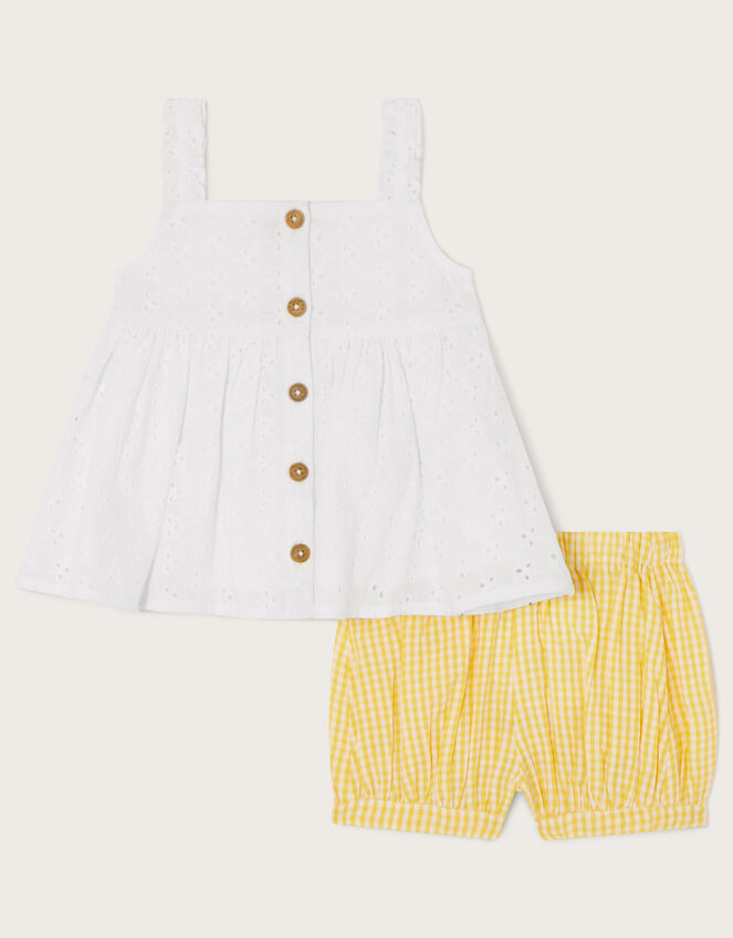 Baby Broderie Cami Top and Gingham Shorts Set, Yellow (YELLOW), large