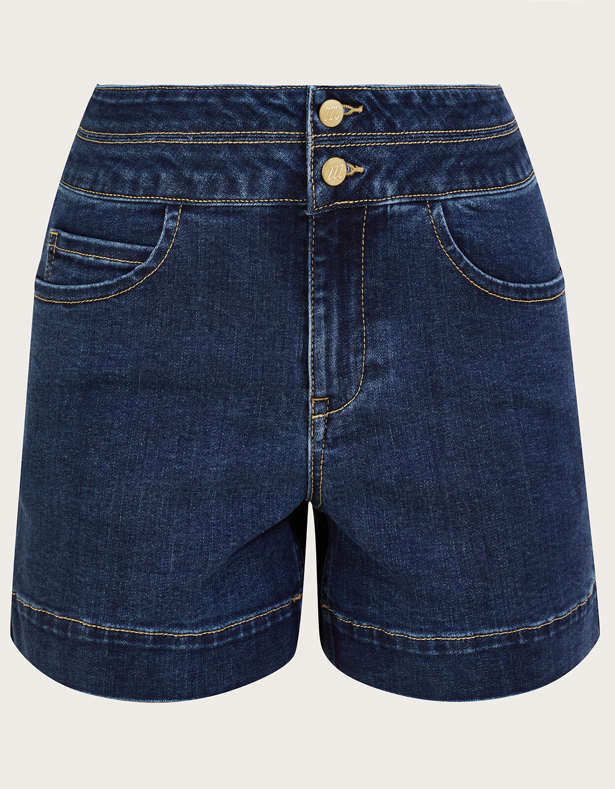 Two Button Denim Shorts with Sustainable Cotton Blue