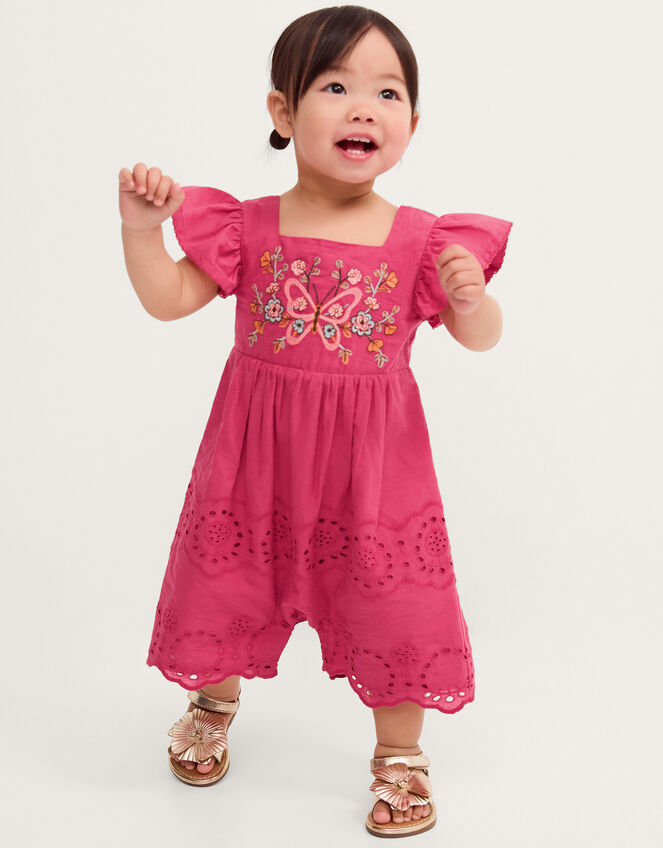 Baby Butterfly Broderie Romper, Pink (PINK), large