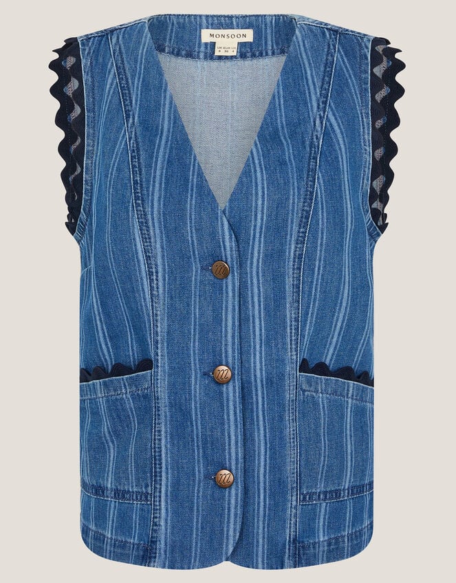 Ottilie Denim Stripe Waistcoat, Blue (DENIM BLUE), large