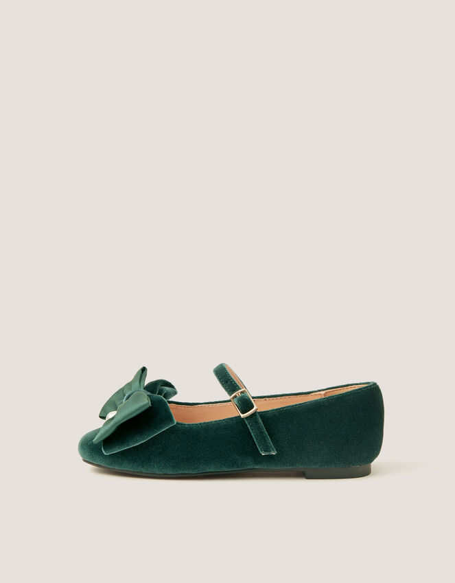 Bow Velvet Ballet Flats, Green (GREEN), large