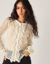 Violetta Lace Ruffle Shirt, Ivory (IVORY), large