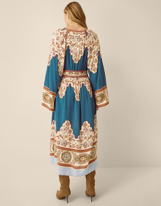 Alexandra Floral Print Boho Midi Dress, Teal (TEAL), large