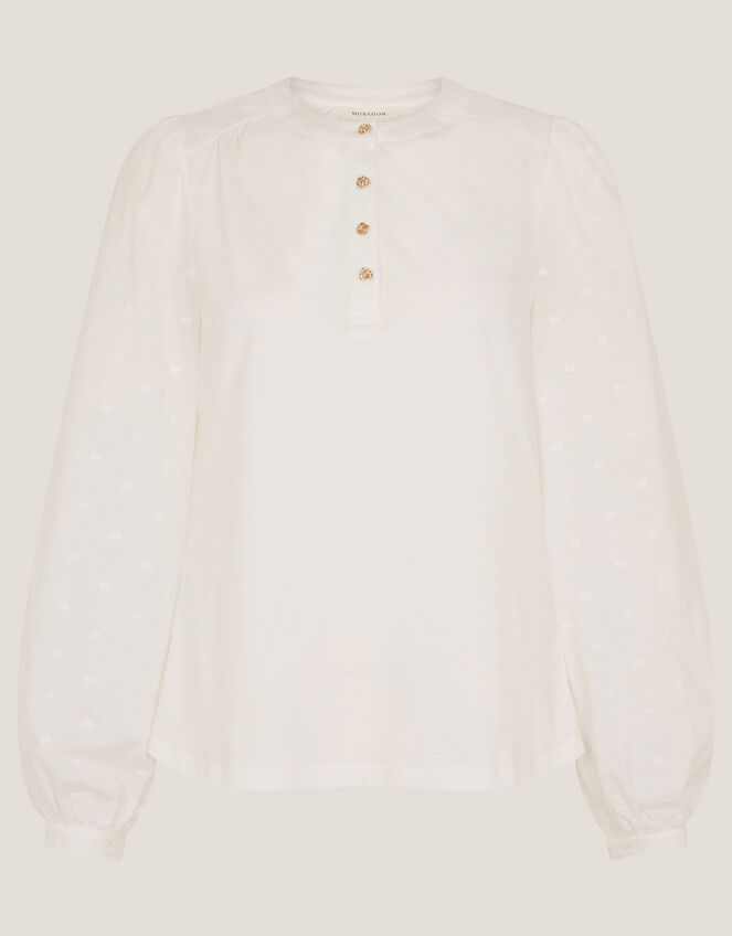 Flossy Embroidered Sleeve Top Ivory