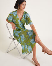 Eva Floral Wrap Midi Dress, Green (GREEN), large