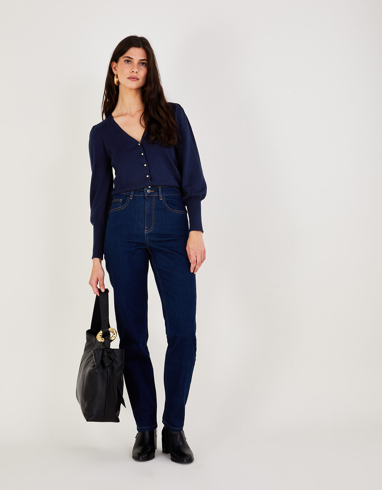 Crop Deep Rib Cuff Cardigan Blue