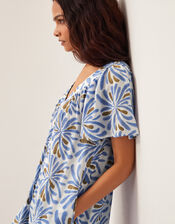 Cece Woodblock Wide-Leg Jumpsuit, Blue (BLUE), large