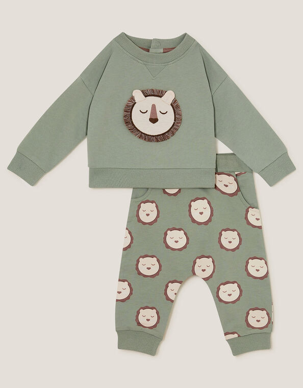 Newborn Lion Jumper and Leggings Set, Green (GREEN), large