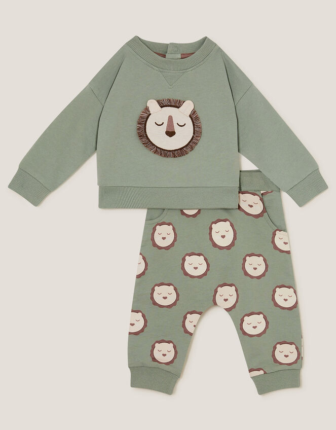 Newborn Lion Jumper and Leggings Set, Green (GREEN), large