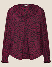 Lizabeth Floral Print Collar Top, Red (BURGUNDY), large