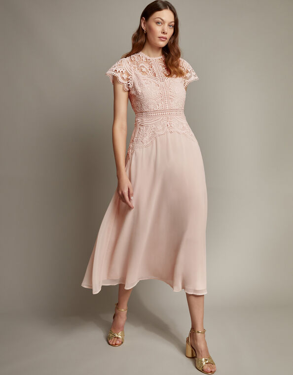 Monica Lace Midi Bridesmaid Dress, Pink (SOFT PINK), large