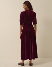 Vera V-Neck Velvet Midi Dress, Red (BURGUNDY), large