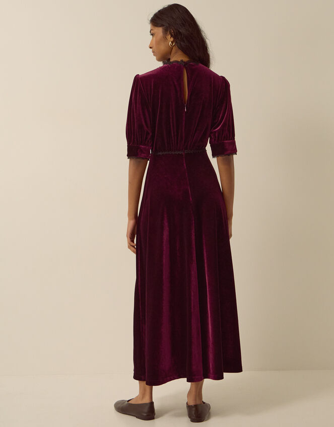 Vera V-Neck Velvet Midi Dress, Red (BURGUNDY), large