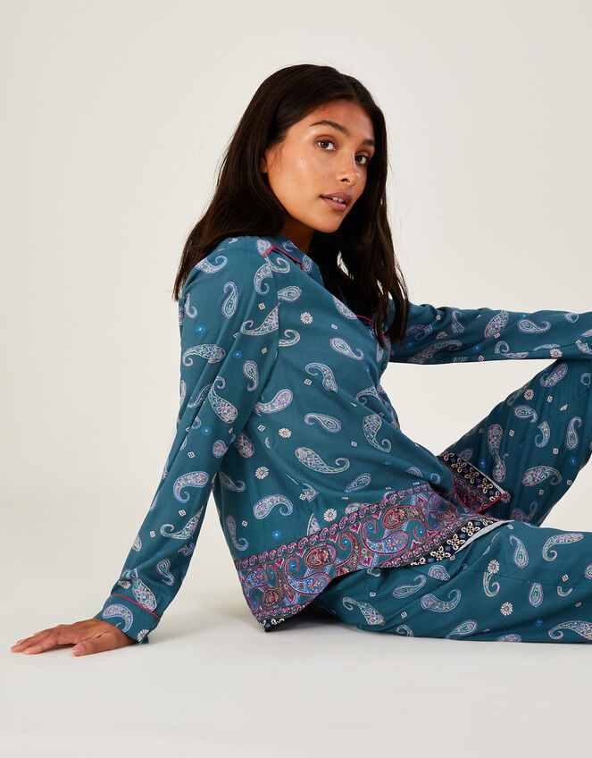 Paisley Print Border Pyjama Set in LENZING™ ECOVERO™ , Teal (TEAL), large