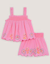 Floral Embroidered Cami Top & Shorts Set, Pink (PINK), large