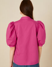 Puff Sleeve Shirt in Pure Cotton, Pink (PINK), large