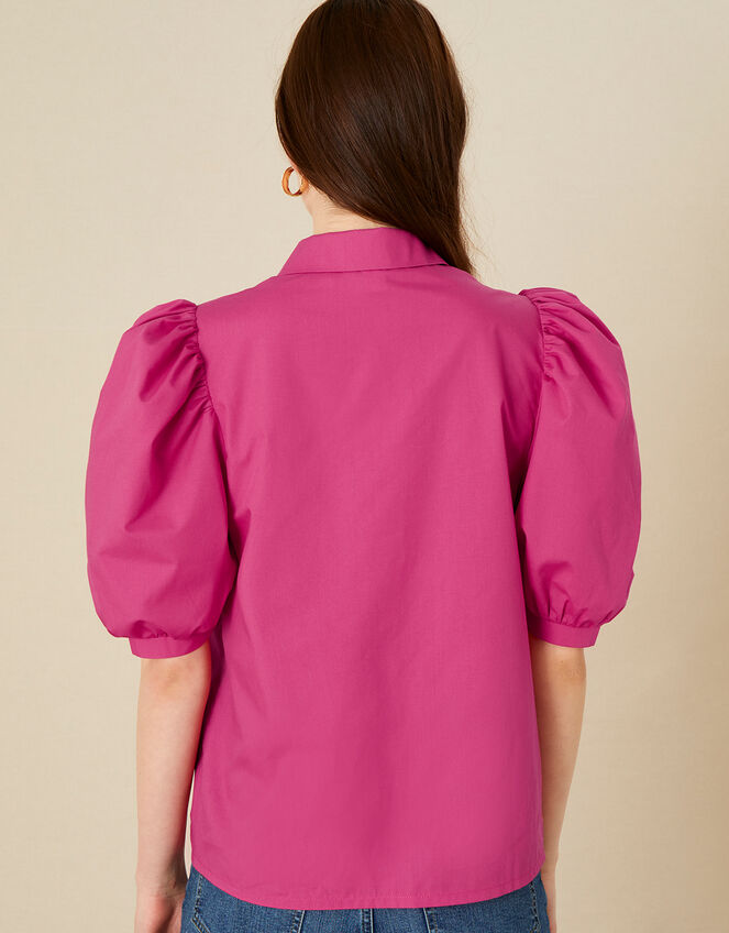 Puff Sleeve Shirt in Pure Cotton, Pink (PINK), large