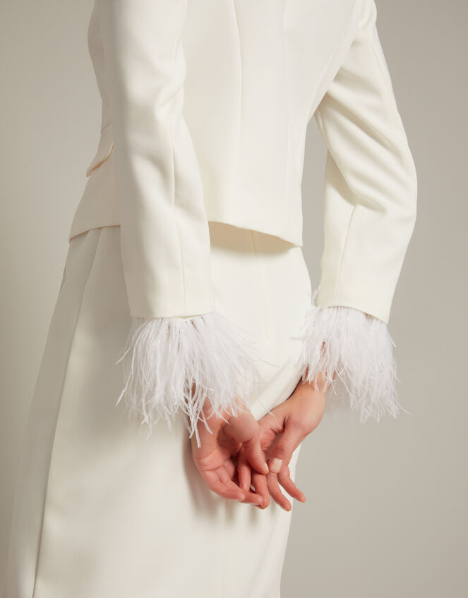 Luisa Feather Cuff Wedding Jacket, Ivory (IVORY), large
