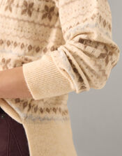 Febe V-Neck Fair Isle Jumper, Ivory (IVORY), large