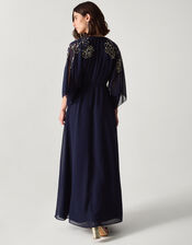 Skyla Floral Embellished Maxi Wrap Dress, Blue (NAVY), large