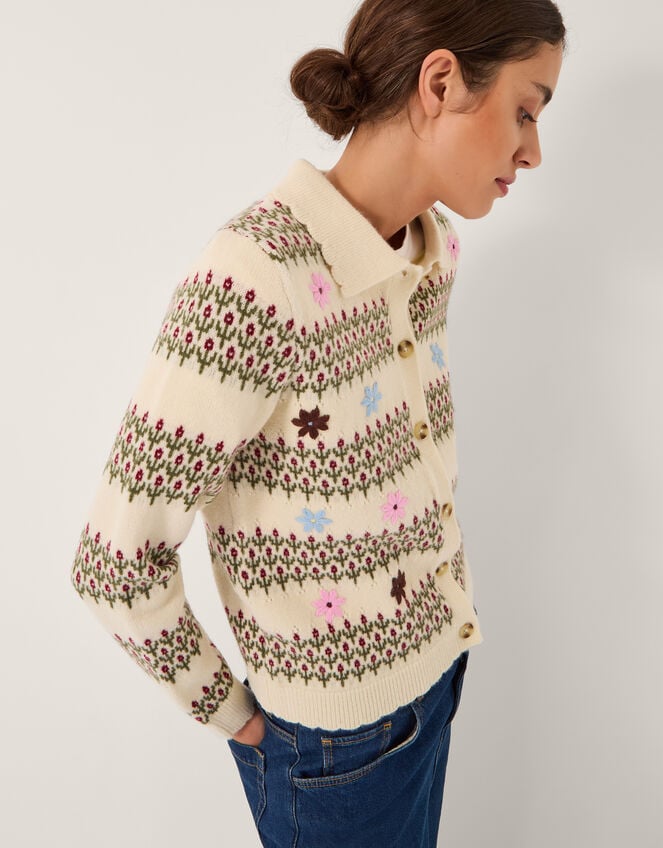Ella Floral Collar Cardigan, Ivory (IVORY), large