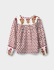 East Karmen Hand Woodblock Cotton Top, Pink (PINK), large