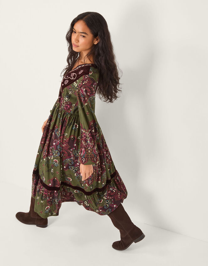 Jemma Paisley Print Jersey Midi Dress, Green (GREEN), large