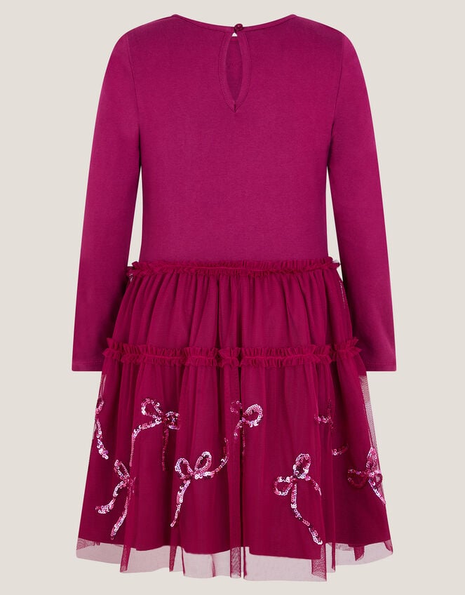 Bow Embellished Jersey Tulle Dress, Red (RED), large