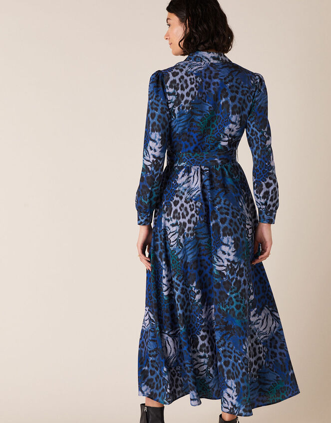 Andrea Animal Print Shirt Dress, Blue (COBALT), large
