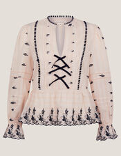 Ettie Pintuck Embroidered Blouse, Ivory (IVORY), large