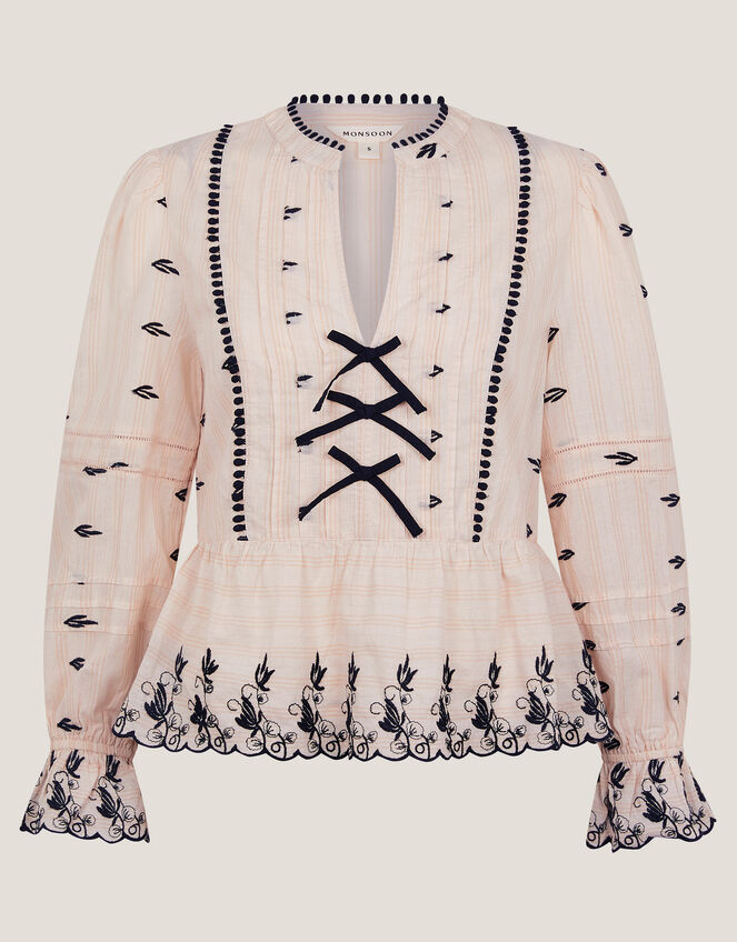 Ettie Pintuck Embroidered Blouse, Ivory (IVORY), large