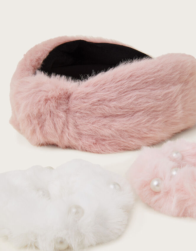 Fluffy Faux Fur Headband and Hair Scrunchies Set, , large