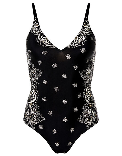 Gem Print Swimsuit with Recycled Fabric, Black (BLACK), large