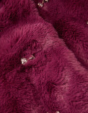 Bow Embellished Faux Fur Coat, Red (BURGUNDY), large