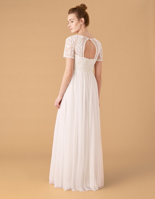 Beth Beaded Floral Plunge Bridal Dress, Ivory (IVORY), large