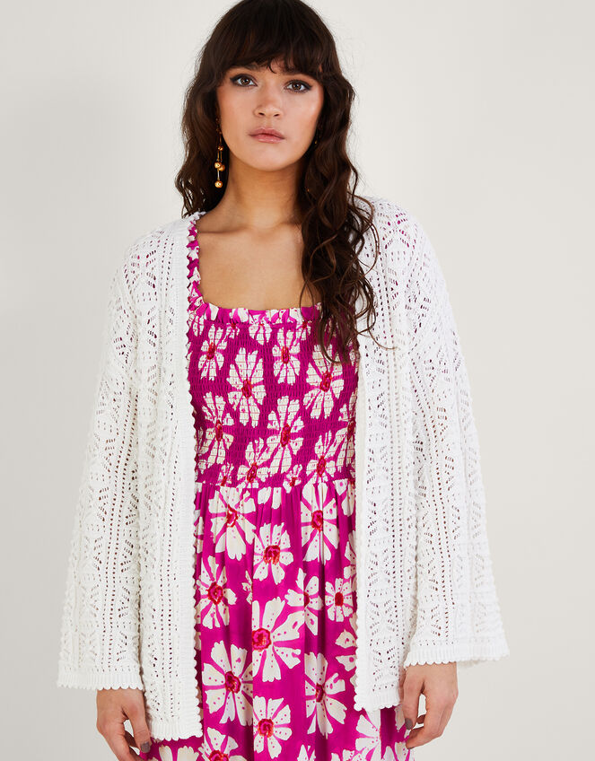 Crochet Stitch Cardigan in Sustainable Cotton, Ivory (IVORY), large