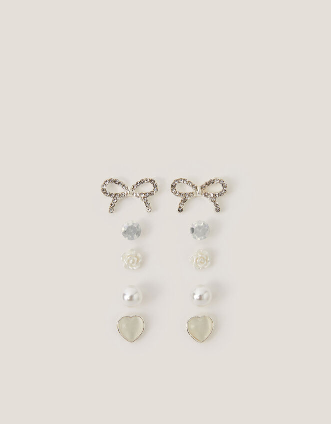 5-Pack Bow & Pearl Stud Earrings, , large