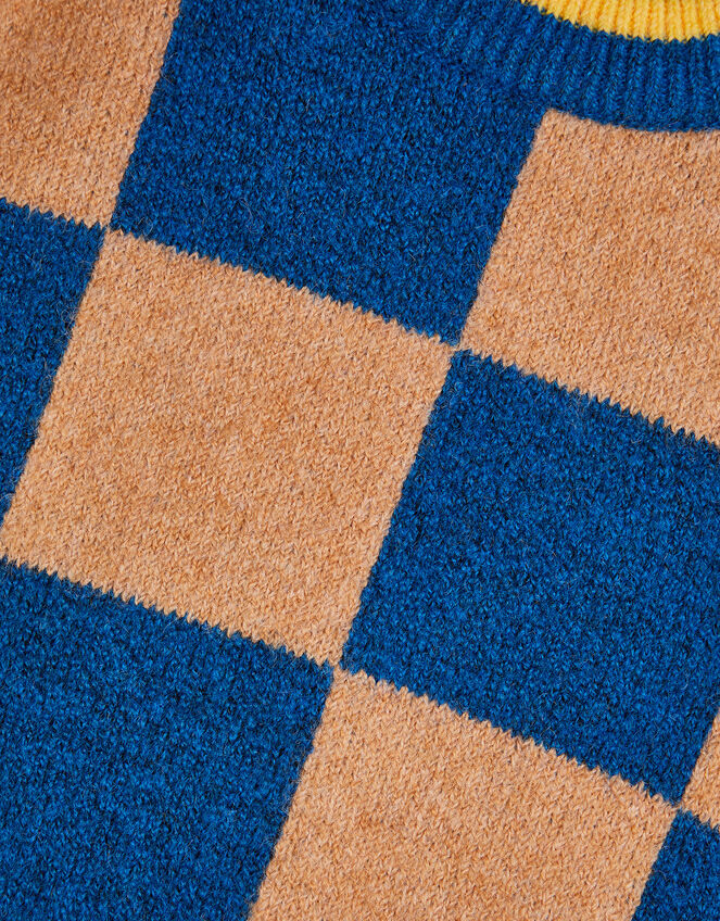Checkerboard Knit Jumper, Blue (BLUE), large