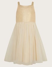 2-in-1 Detachable Ruffle Skirt Dress, Gold (GOLD), large
