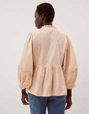 Jemima Embroidered Gingham Blouse, Orange (PEACH), large