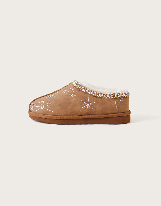 Embroidered Mule Slippers, Brown (BROWN), large