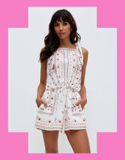Raffya Sabina Embroidered Playsuit , Cream (CREAM), large