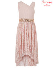 Abigail One-Shoulder Lace Dress with Sequins, Pink (PINK), large