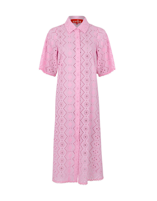 Crās Broderie Midi Shirt Dress, Pink (PINK), large