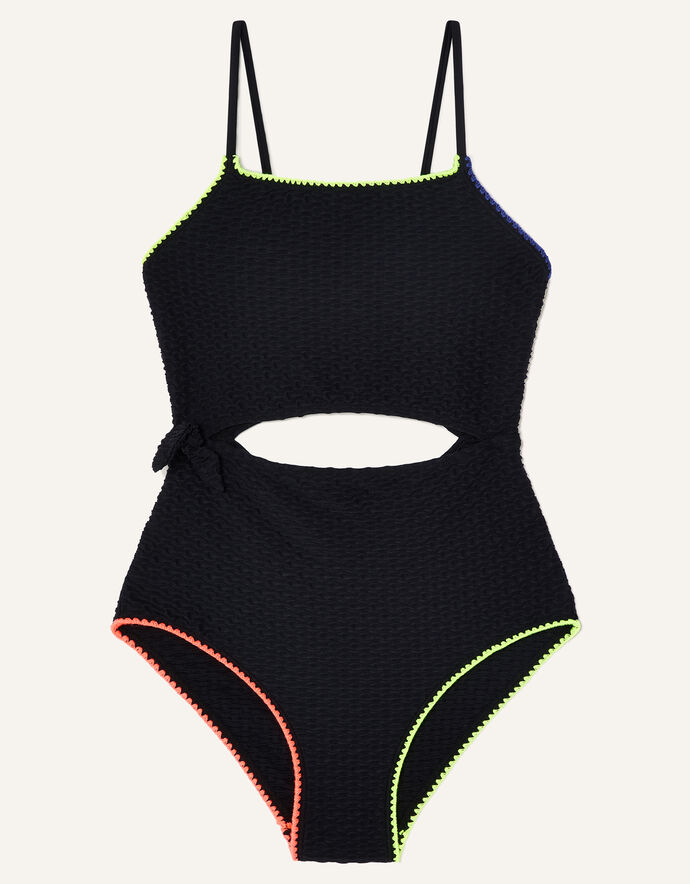 CutOut Textured Swimsuit Black