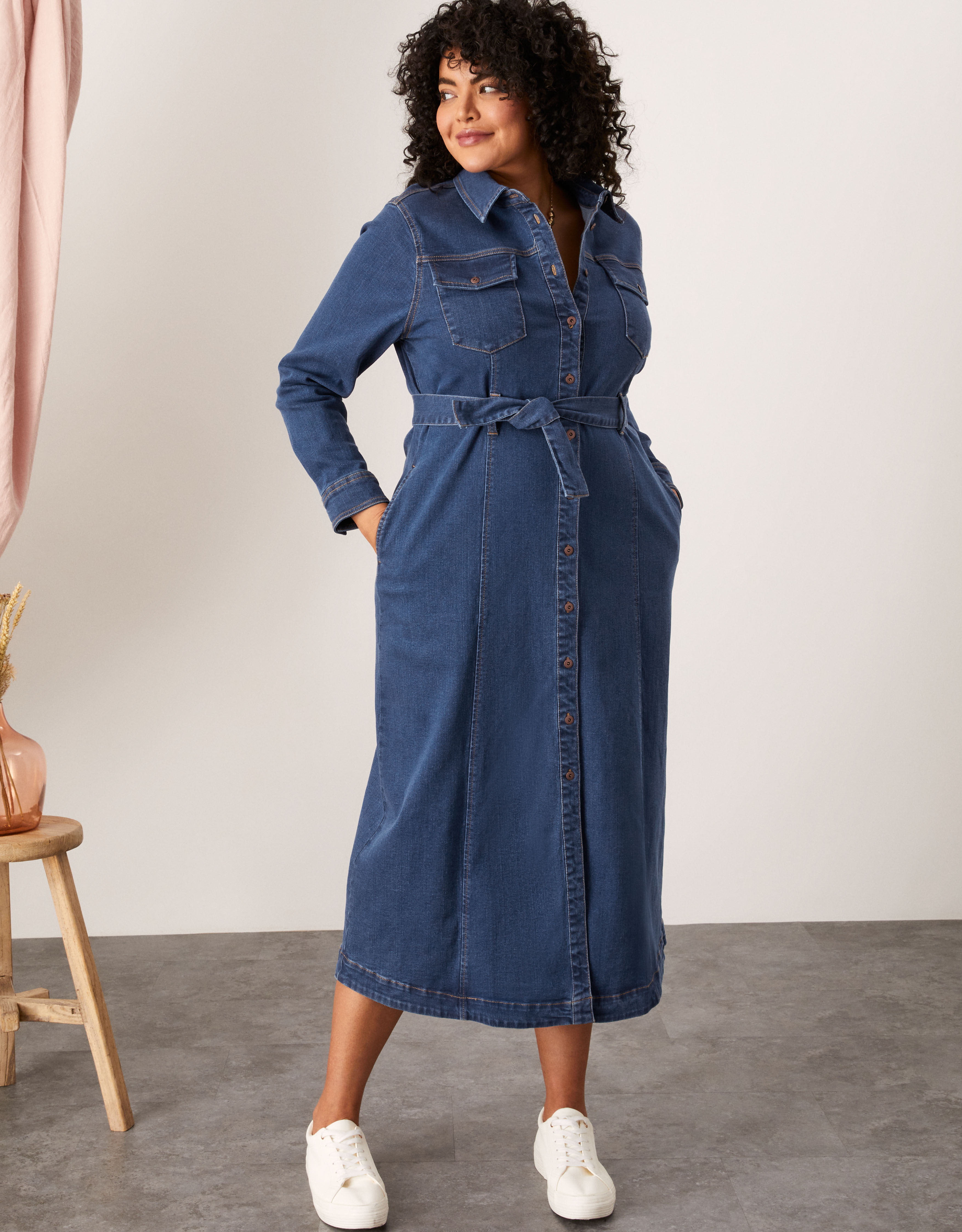 Denim midi shirt dress uk discount