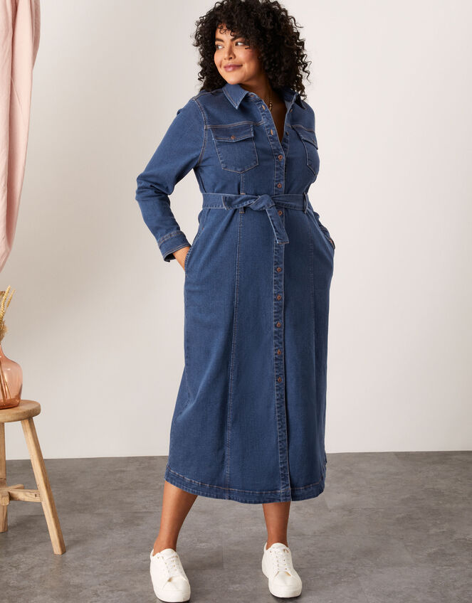 Lola Denim Midi Shirt Dress, Blue (DENIM BLUE), large
