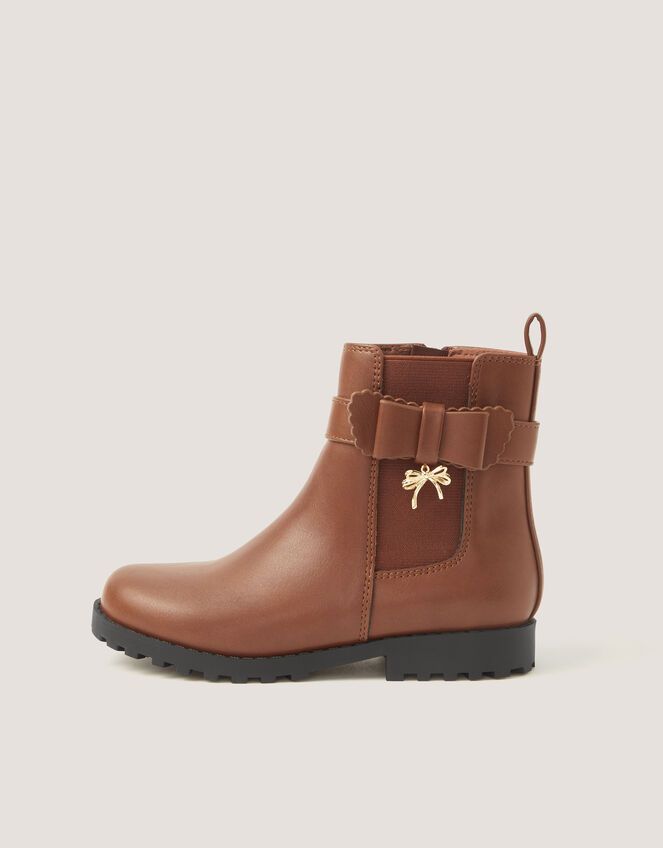 Bow Patent Chelsea Boot School Shoes, Tan (TAN), large
