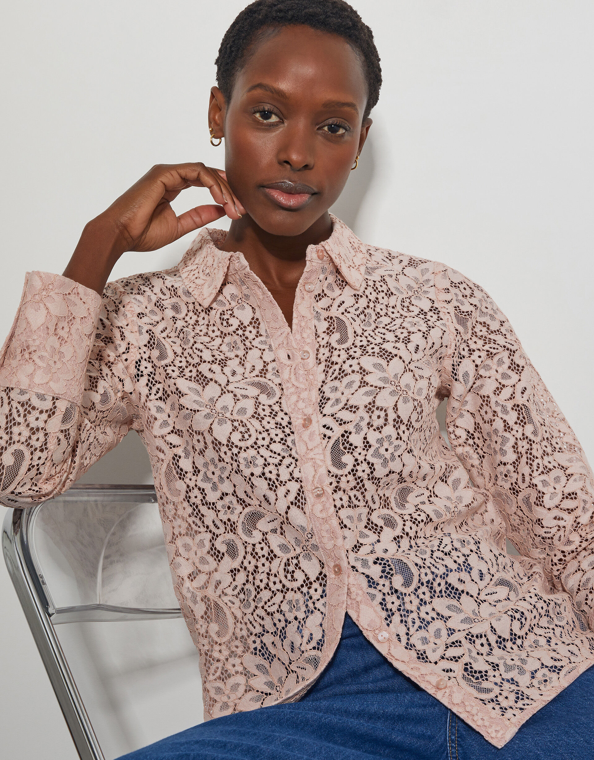 Lia Floral Lace Shirt Pink Blouses Shirts Monsoon UK